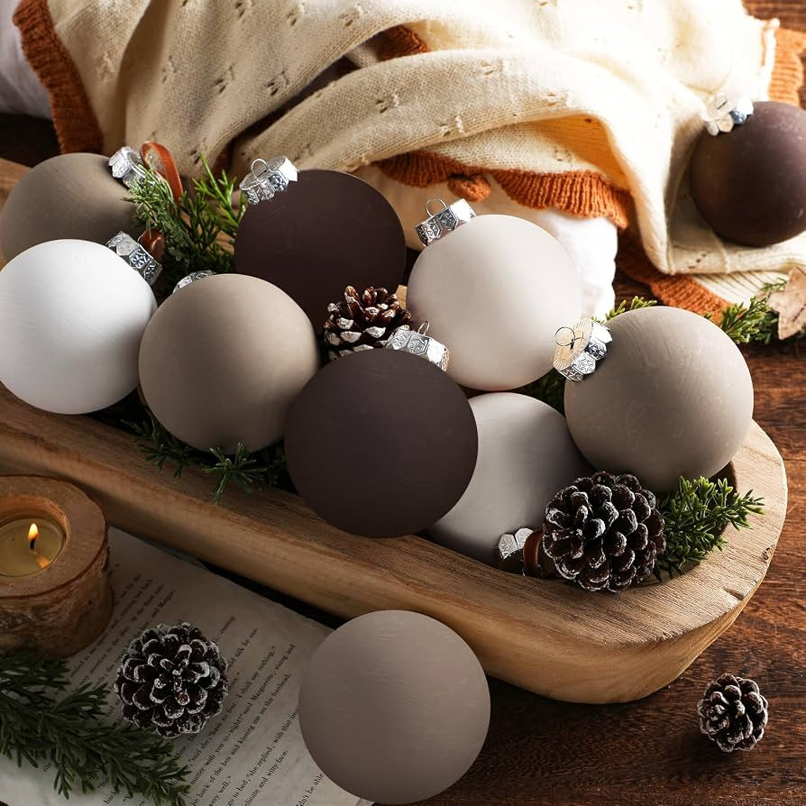 12 Pcs Neutral Matte Christmas Ball Ornaments 3.15 Inch Large Rustic Textured White Cream Chocola... | Amazon (US)