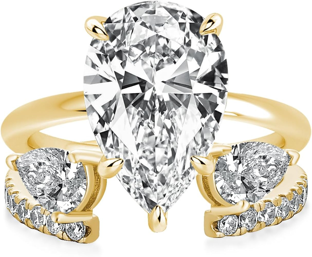 RODIFFY Silver 4 Carat Pear Cut CZ Bridal Set for Women | Amazon (US)