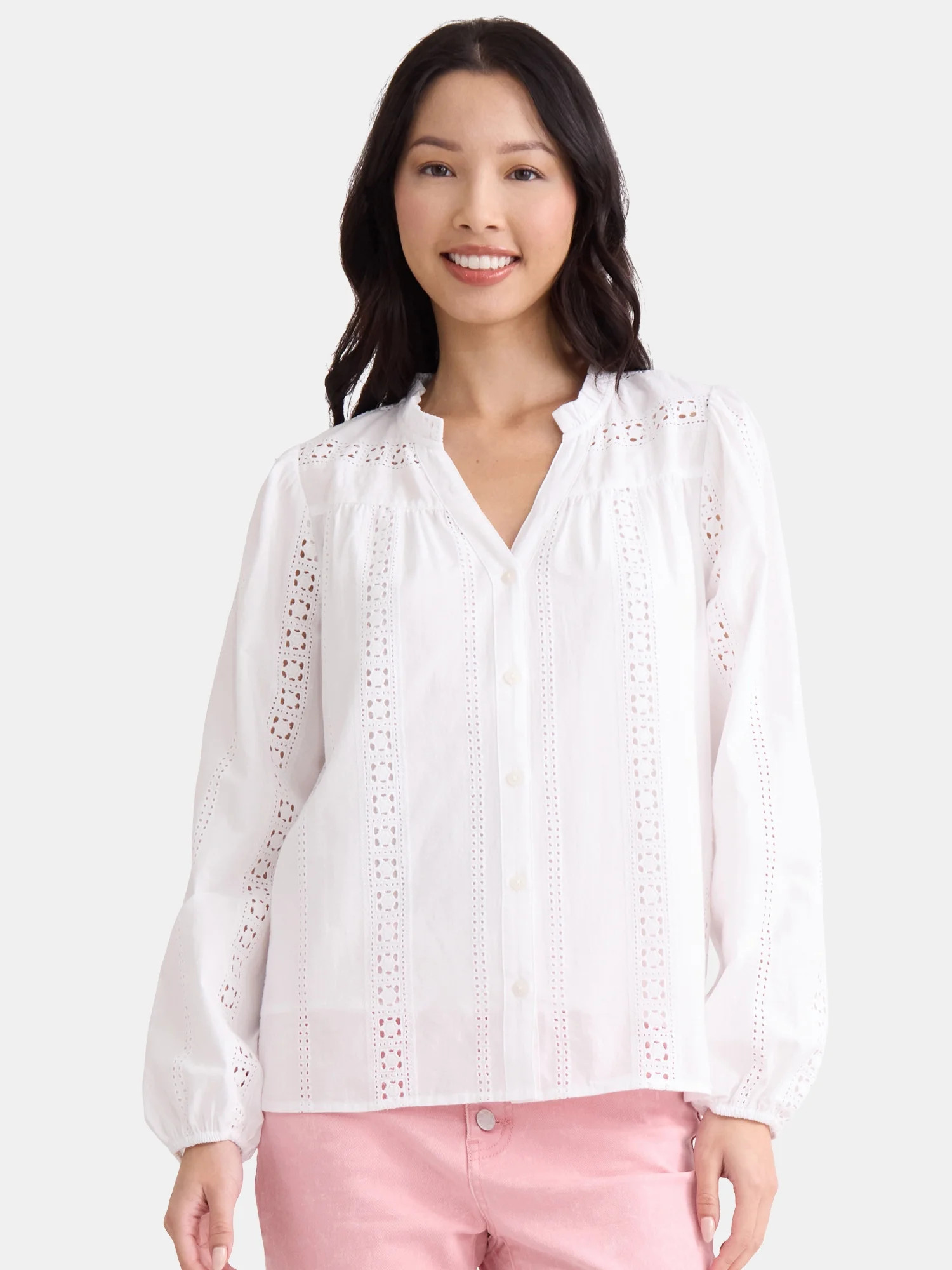 Time and Tru Women's Eyelet Embroidered Peasant Blouse, Sizes XS-XXXL - Walmart.com | Walmart (US)