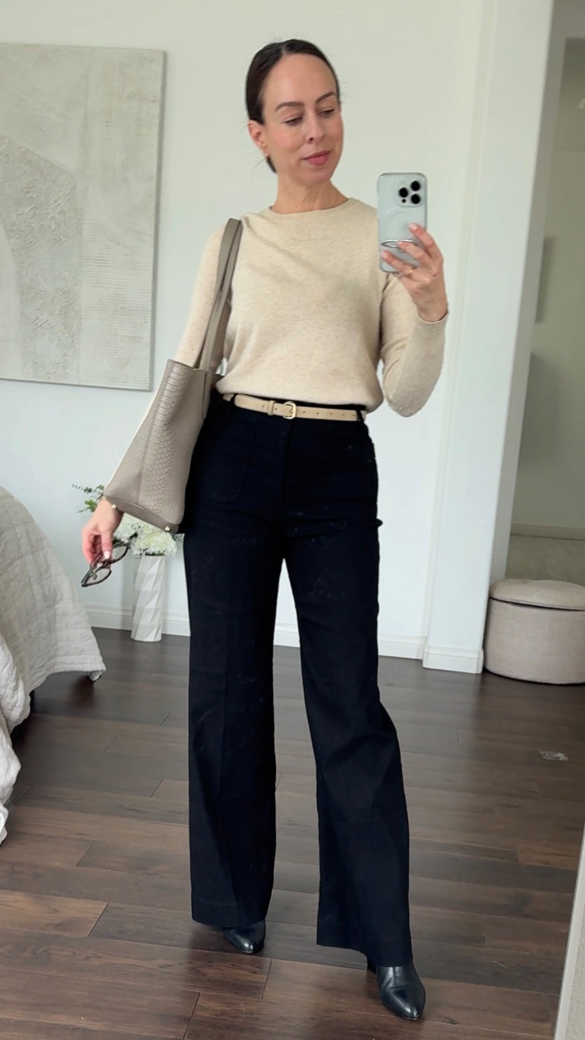 Sweater: XS / pants: 25

Court
Understated and put together without looking like I’m trying too hard in a neutral sweater and wide legs pants

#LTKWorkwear #LTKOver40