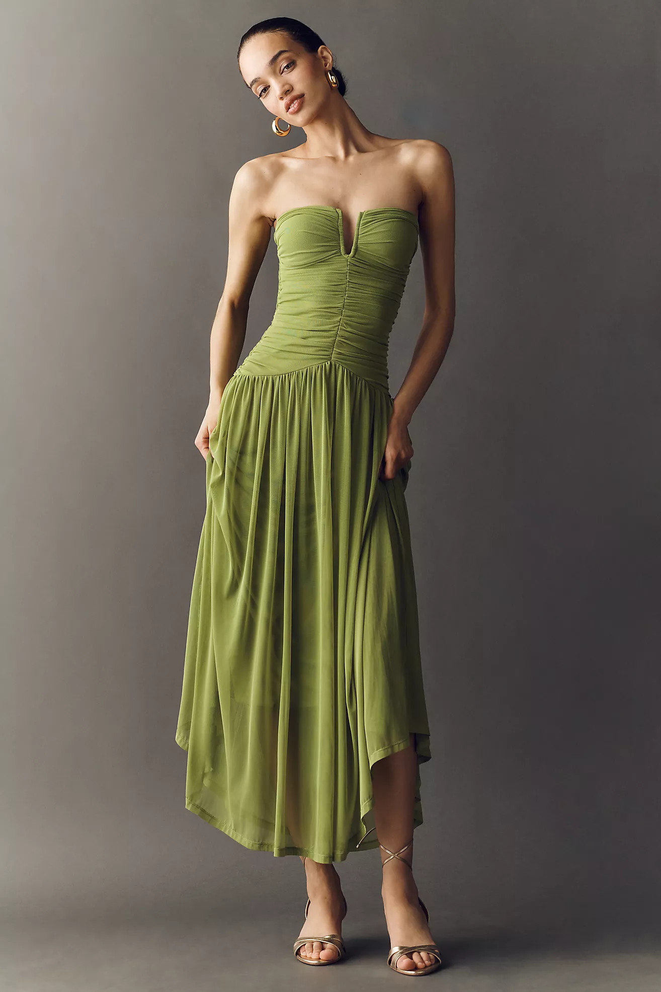NIA Beverly Strapless Ruched Midi Dress | Anthropologie (US)