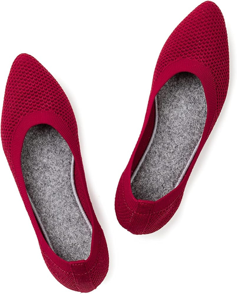 Womens Pointed Toe Ballet Flat Knit Dress Shoes Low Wedge Flat Shoes Comfort Slip On Flats Shoes ... | Amazon (US)
