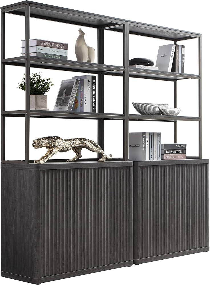 SICOTAS Book Shelf Fluted Bookshelf Tall Bookcase with Doors Storage 5 Tier Mid Century Modern Bo... | Amazon (US)