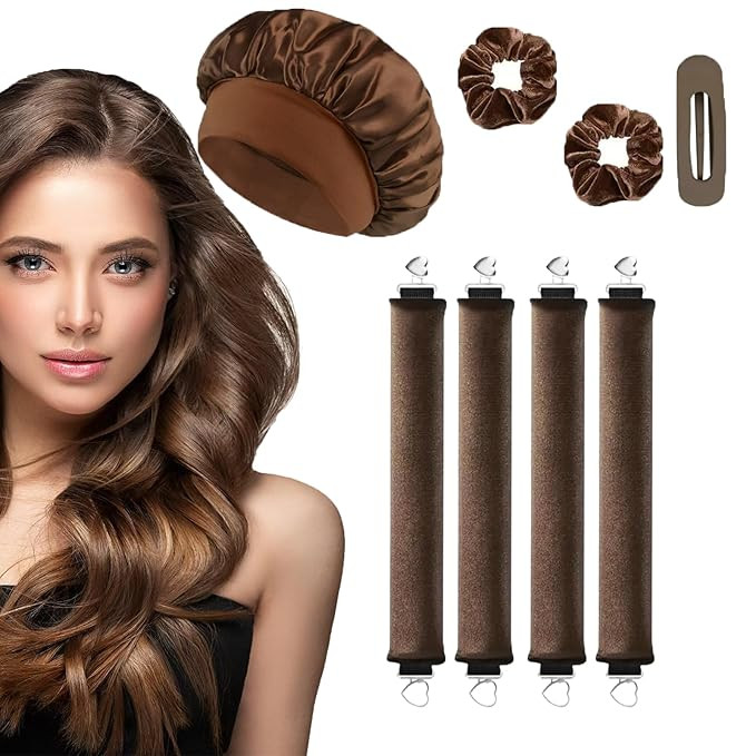 Heatless Curls Overnight Hair Curlers - 4 Pcs No-Heat Curling Rod to Sleep In and Shower Cap,Velv... | Amazon (US)