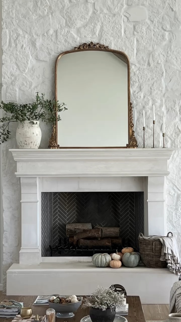 Fireplace mirror, vase, basket, and blanket!

#LTKhome