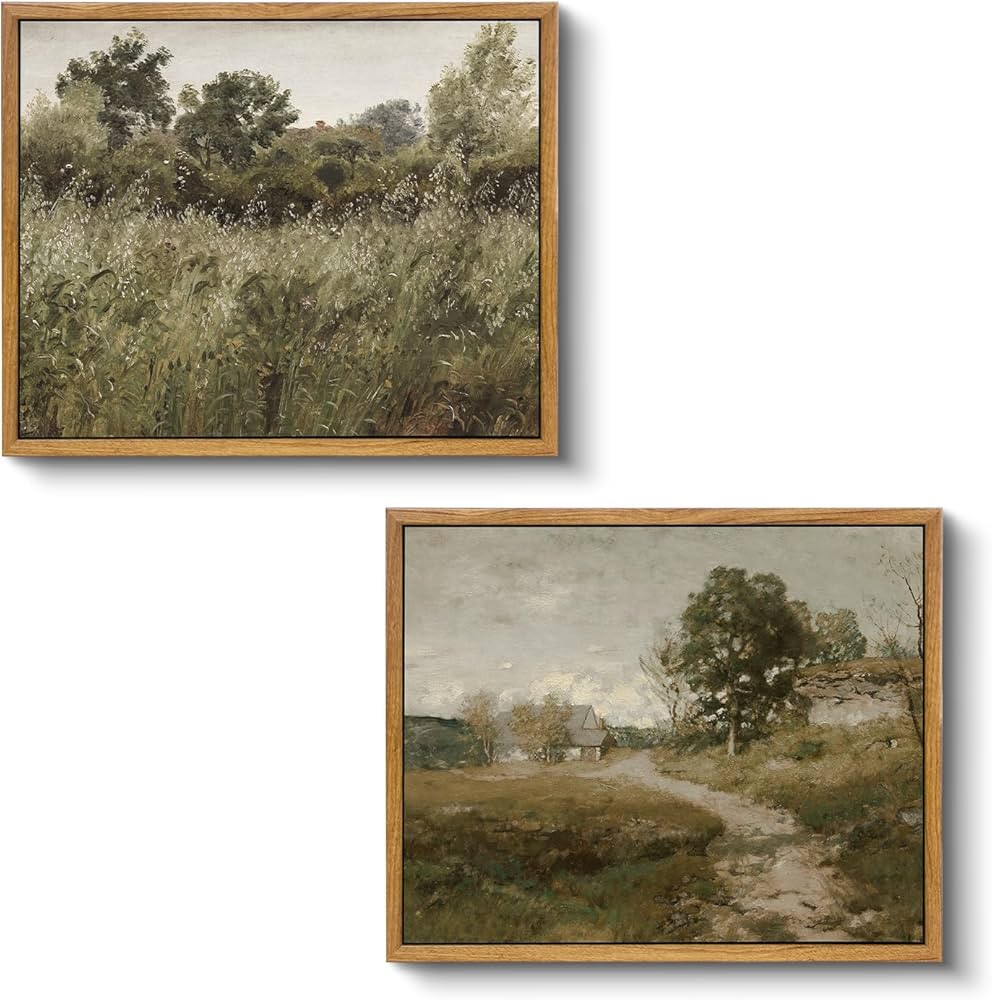 VIYYIEA 2 Pcs Vintage Framed Wall Art, Country Road and Grassland Painting Decor Aesthetic, Small... | Amazon (US)