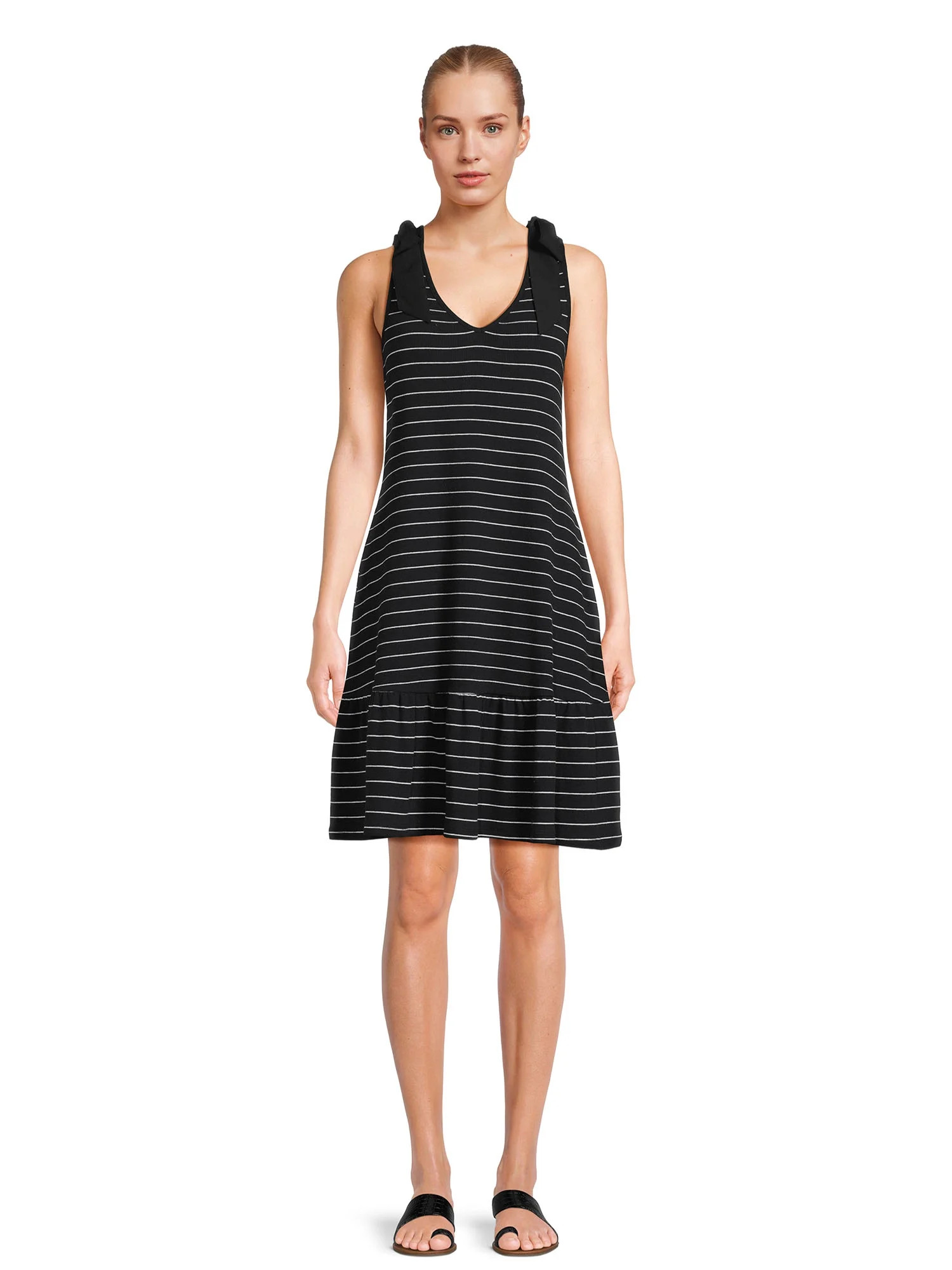 Time and Tru Women's Tie Shoulder Knit Mini Dress, Sizes XS-XXXL | Walmart (US)