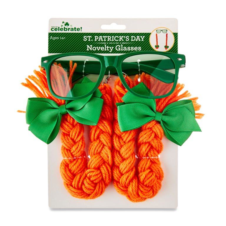 St. Patrick's Day Green Novelty Glasses with Orange Braids, by Way To Celebrate! | Walmart (US)