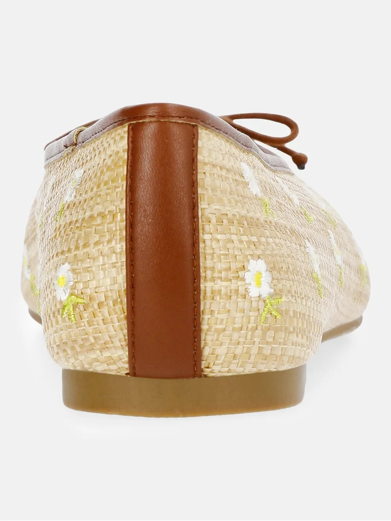 Free Assembly Women's Raffia Daisy Ballet Flats with Bow | Walmart (US)