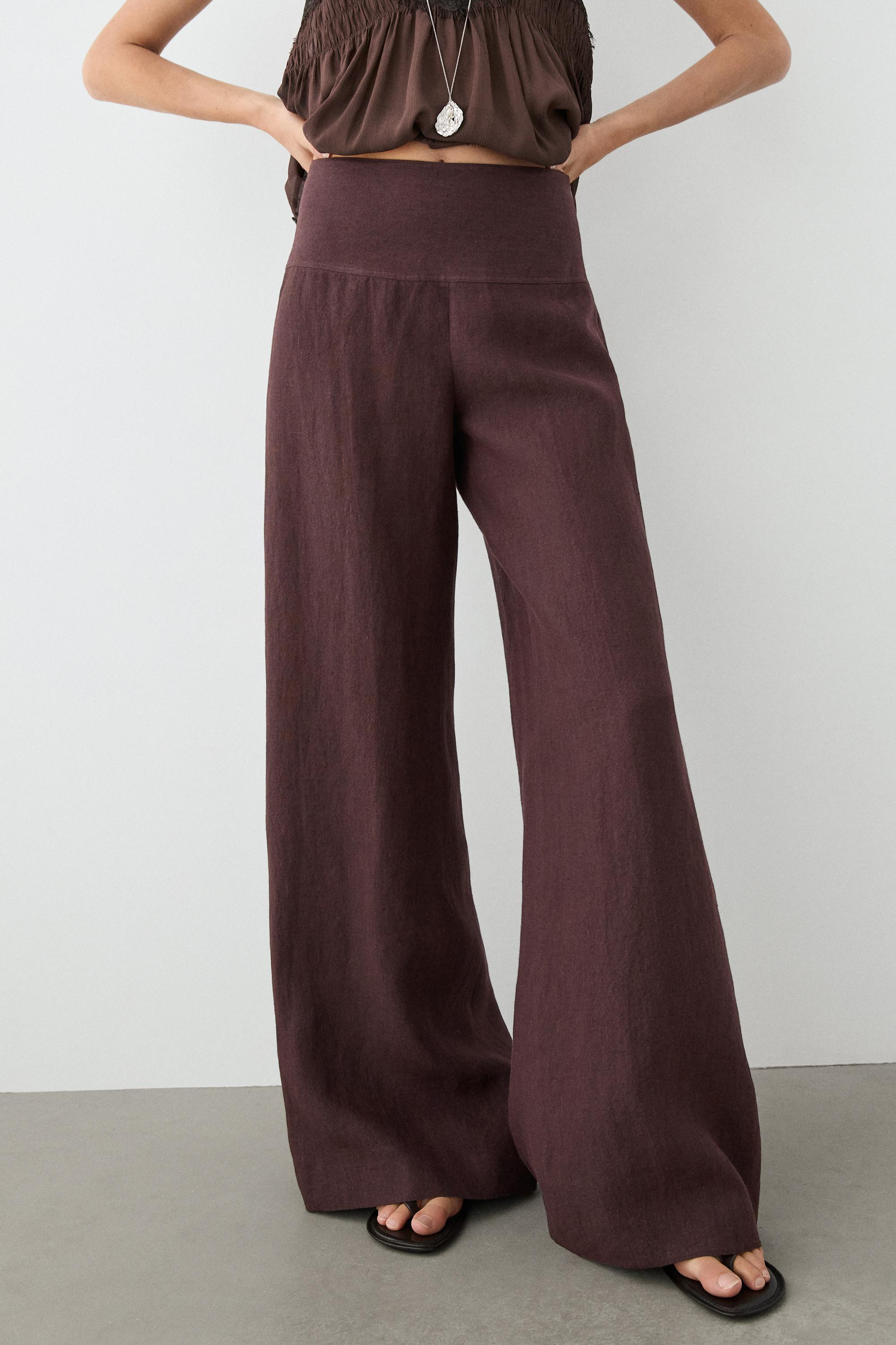 100% linen mid-waist flared pants | Massimo Dutti US