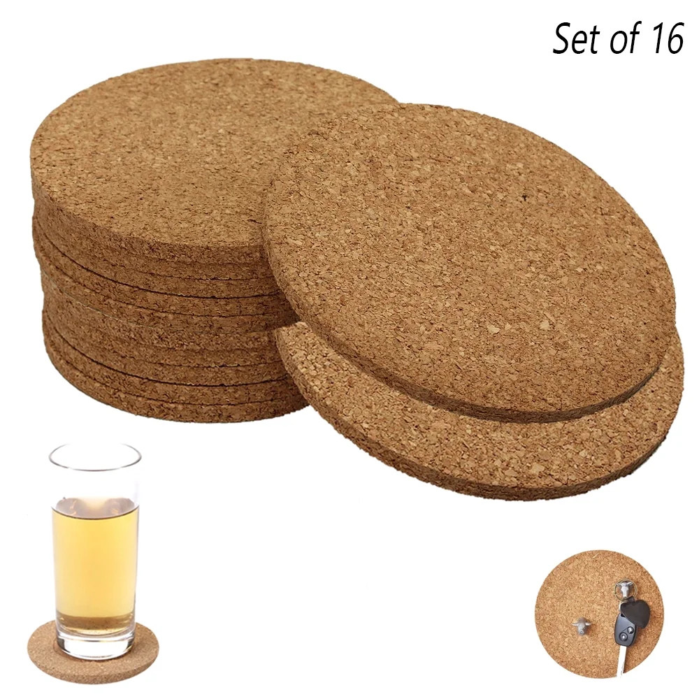 16 Set Natural Cork Coasters Absorbent Drink Coffee Cup Mat Table Bar DIY Crafts - Walmart.com | Walmart (US)