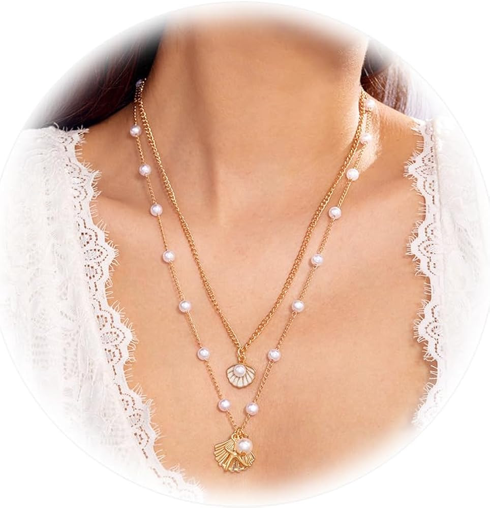 Shell Necklace for Women Layer Seashell Necklaces Boho Summer Beach Starfish Necklace | Amazon (US)
