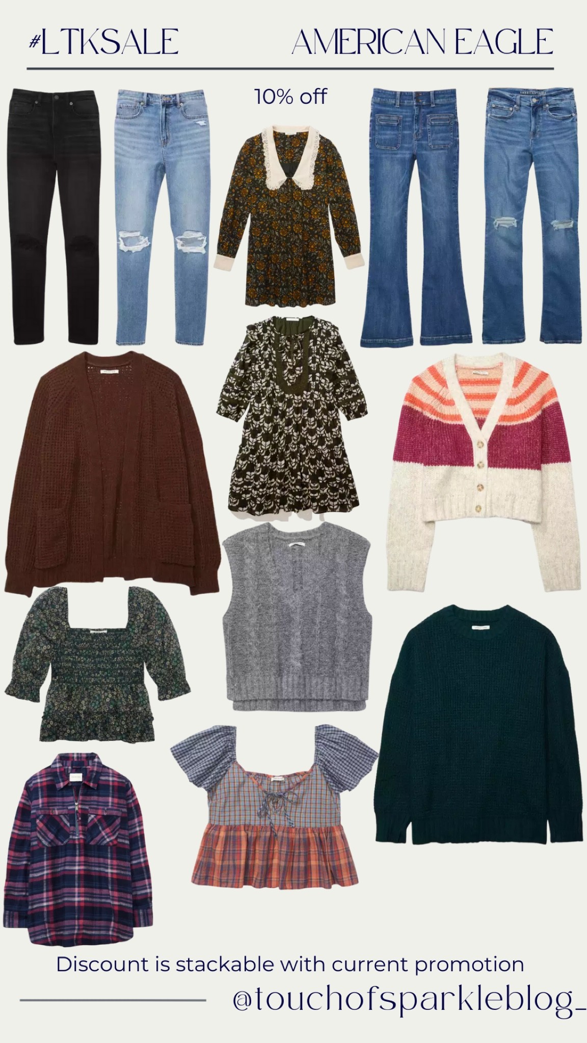 LTK Sale! American Eagle has 10% off your purchase! This discount is stackable with any current discounts on the site.

#LTKSale #LTKsalealert #LTKstyletip