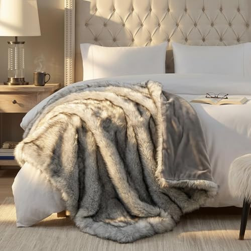Hyde Lane Ultra Long Pile Faux Fur Throw Blanket, Luxury Fluffy with Black Tipped Blankets for Home Decor, Fuzzy Plush Animal Wolf Color Throws As a for Women, Direwolf, 60x80 | Amazon (US)