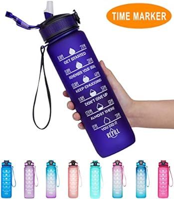 Giotto 32oz/22oz Leakproof BPA Free Drinking Water Bottle with Time Marker & Straw to Ensure You ... | Amazon (US)