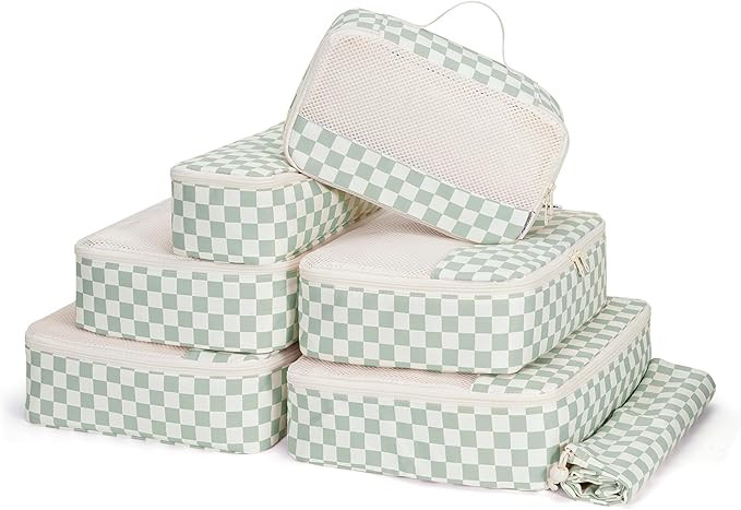 Narwey 7 Set Checkered Packing Cubes for Travel Kids Women, Durable Packing Organizer Bags for Ca... | Amazon (US)