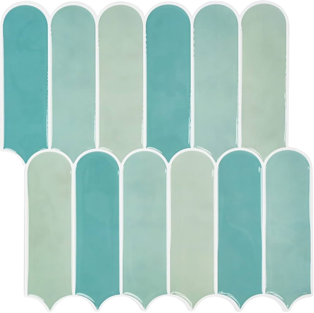 Green Peel and Stick Backsplash, Self Adhesive Feather Stick on Backsplash Peacock Mosaic Wall Ti... | Amazon (US)