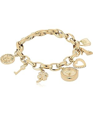 Anne Klein Women's Premium Crystal Accented Gold-Tone Charm Bracelet Watch, 10/7604CHRM | Amazon (US)