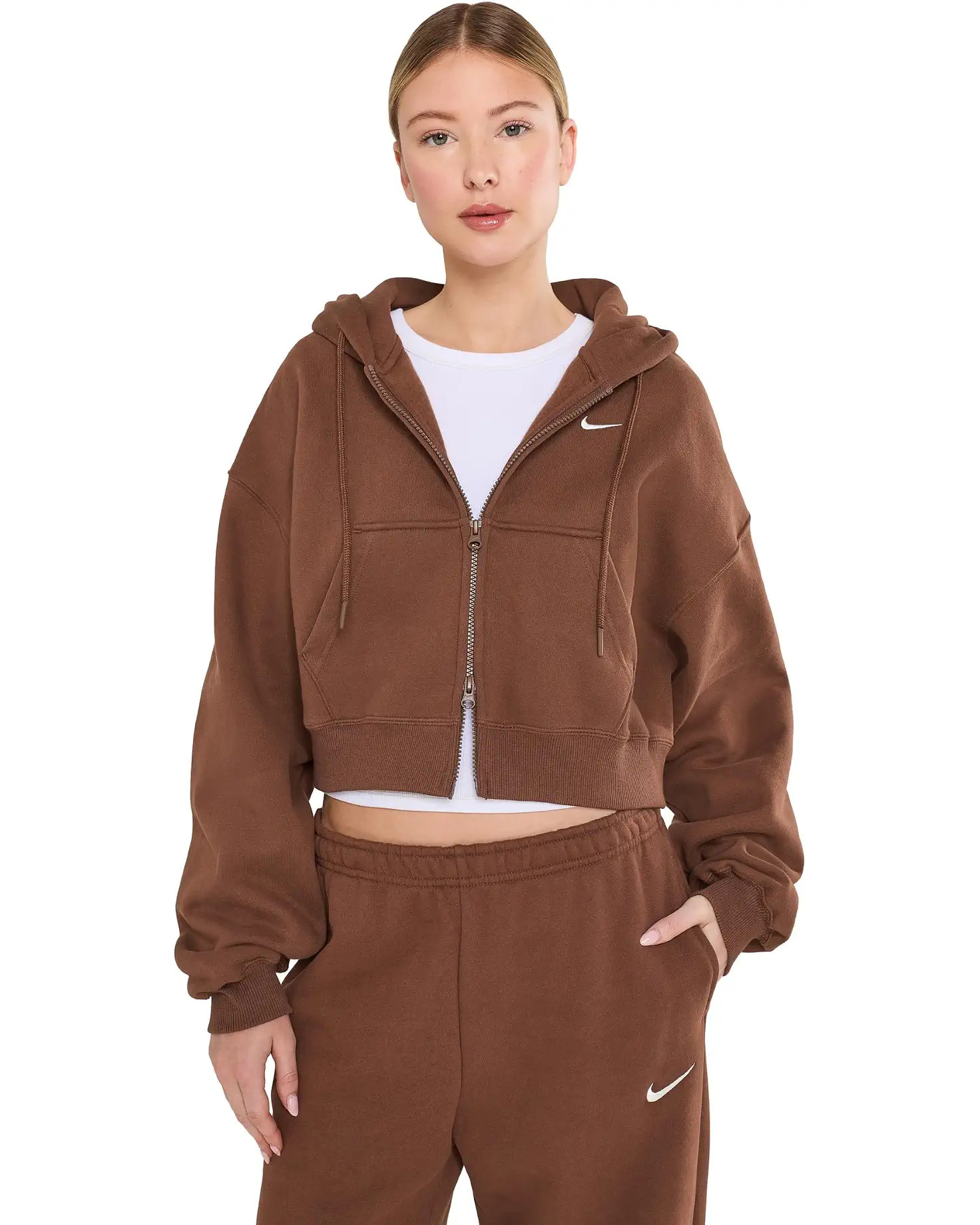 Women's Nike Studio Fleece Midweight Oversized Cropped Full Zip Hoodie | Zappos.com