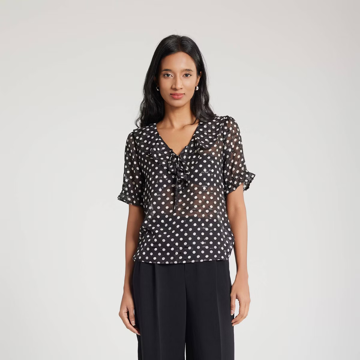 Women's Ruffled Neck Tie-Front Blouse - A New Day™ | Target