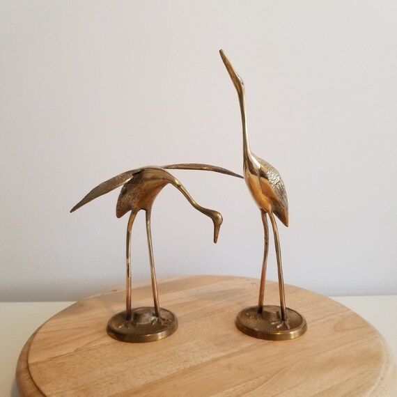 Set of Two Brass Cranes/ Brass Crane Figures/ Pair of Brass Cranes/ Mid Century Brass Animal Figu... | Etsy (US)