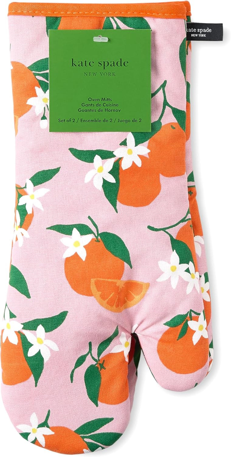 kate spade new york Squeeze The Day Oven Mitt 2-Pack Set, Heat Resistant, 100% Cotton, Orange/Pin... | Amazon (US)