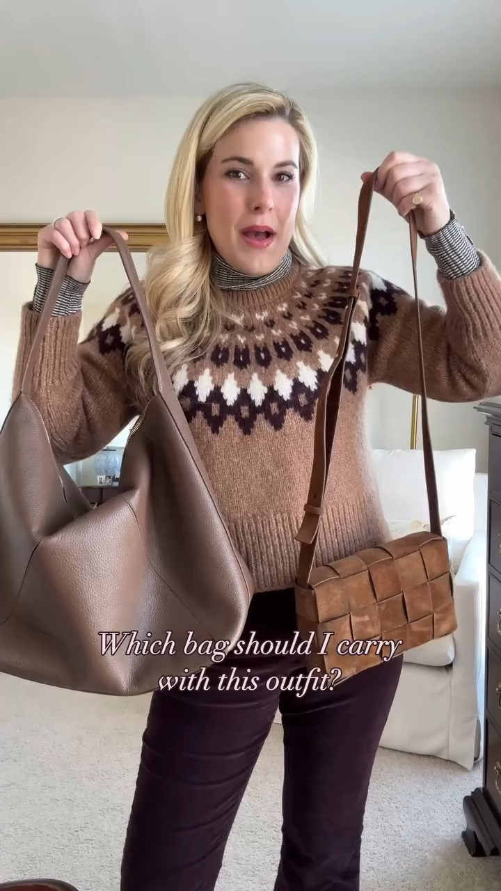 Which bag would you wear with this cozy winter outfit?! Comment BAG for outfit details!