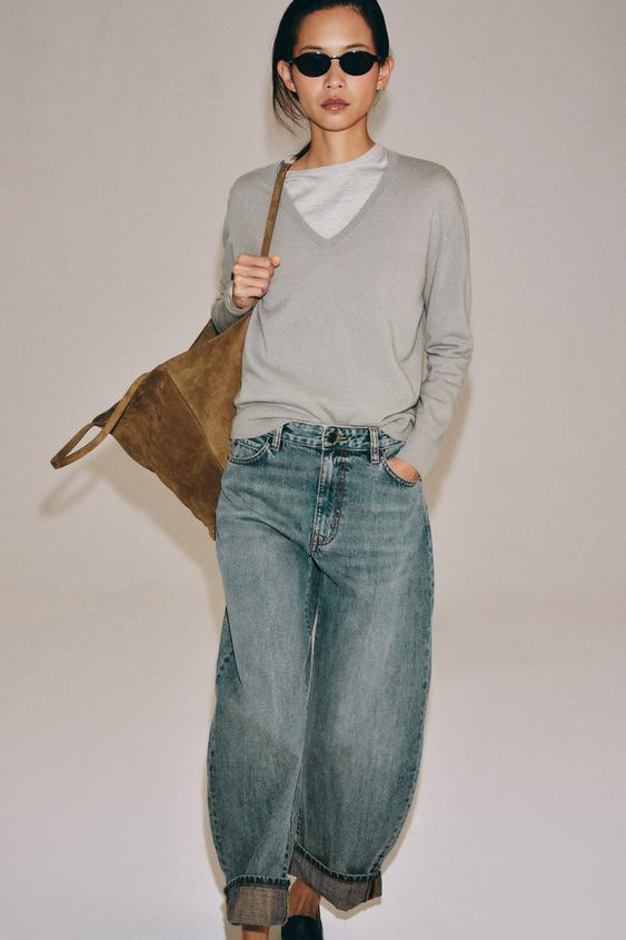 Zara - Zw Collection Mid-Rise Cuffed Balloon Jeans - Mid-Blue - 29 (Us 8) - Woman | Zara US