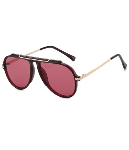 EYLRIM Oversized Retro Aviator Sunglasses for Women Men 70s Trendy Gold Metal Sun Glasses Pilot Shades(Wine Red Frame/Wine Red Lens) | Amazon (US)