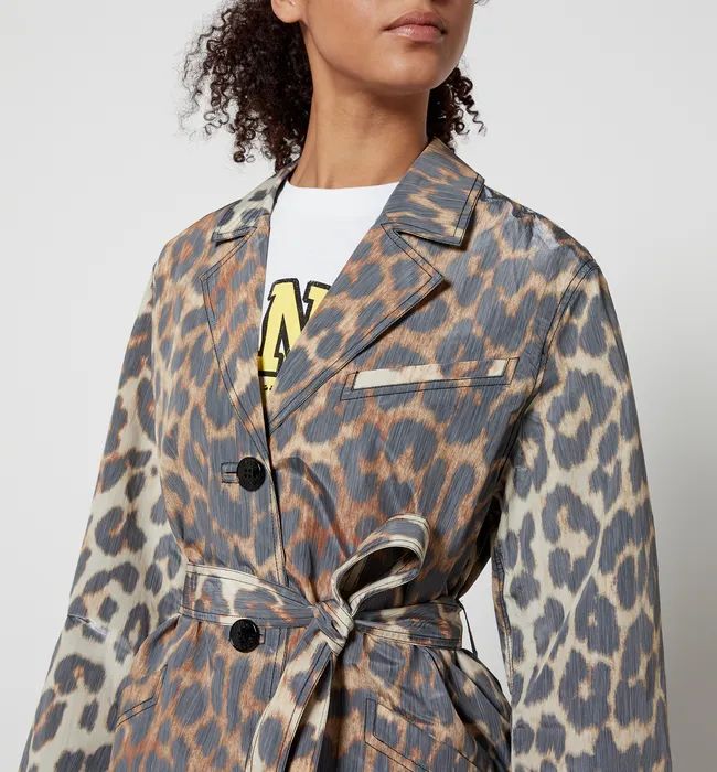 Ganni Leopard-Printed Shell Belted Coat | Coggles (Global)