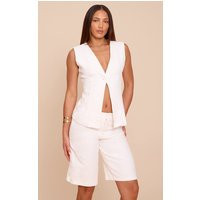 Tall White Premium Linen Look Button Vest | PrettyLittleThing US