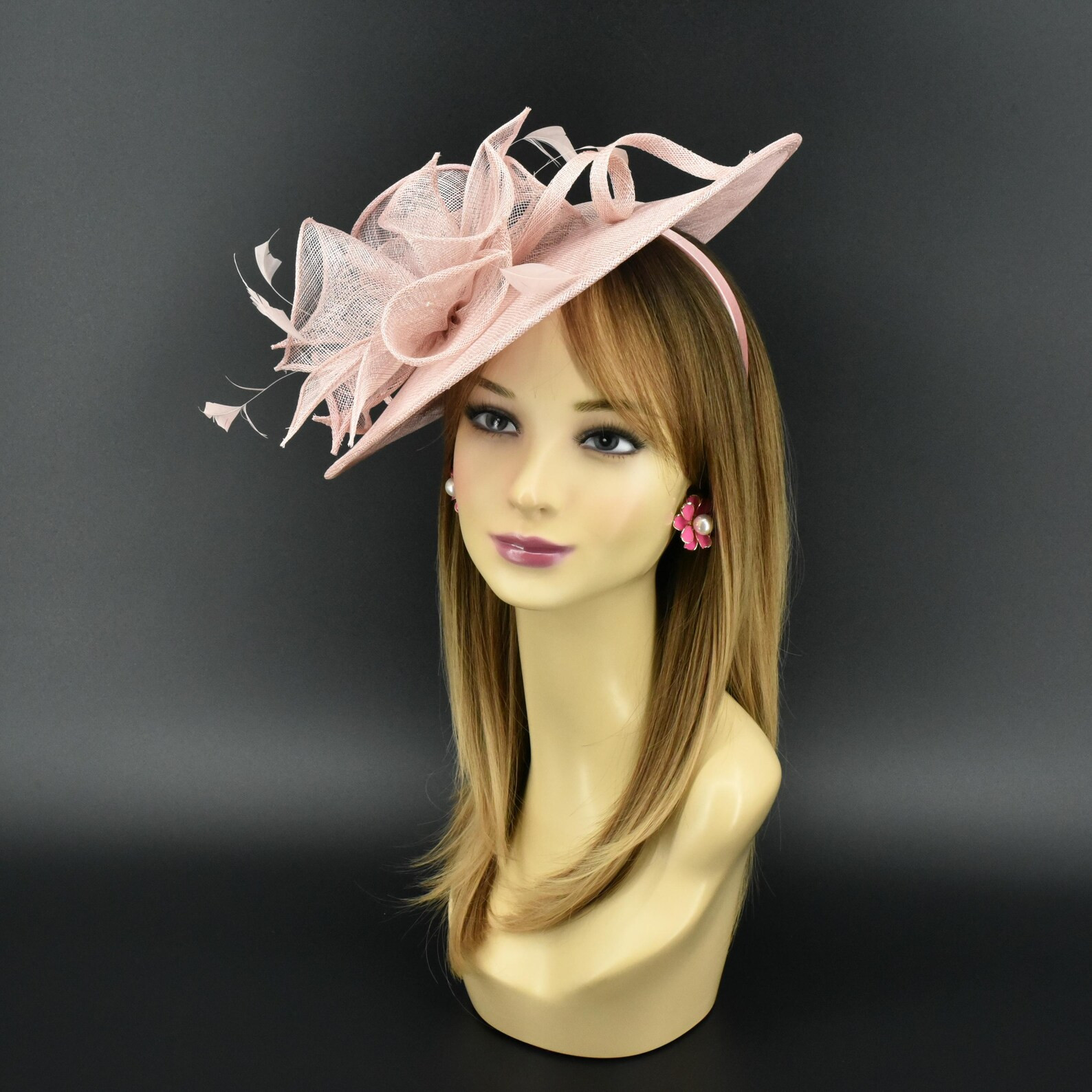 MF681( Blush pink fascinator )Kentucky Derby, Wedding, Easter, Tea Party, Royal Ascot Sinamay Hea... | Etsy (Global)
