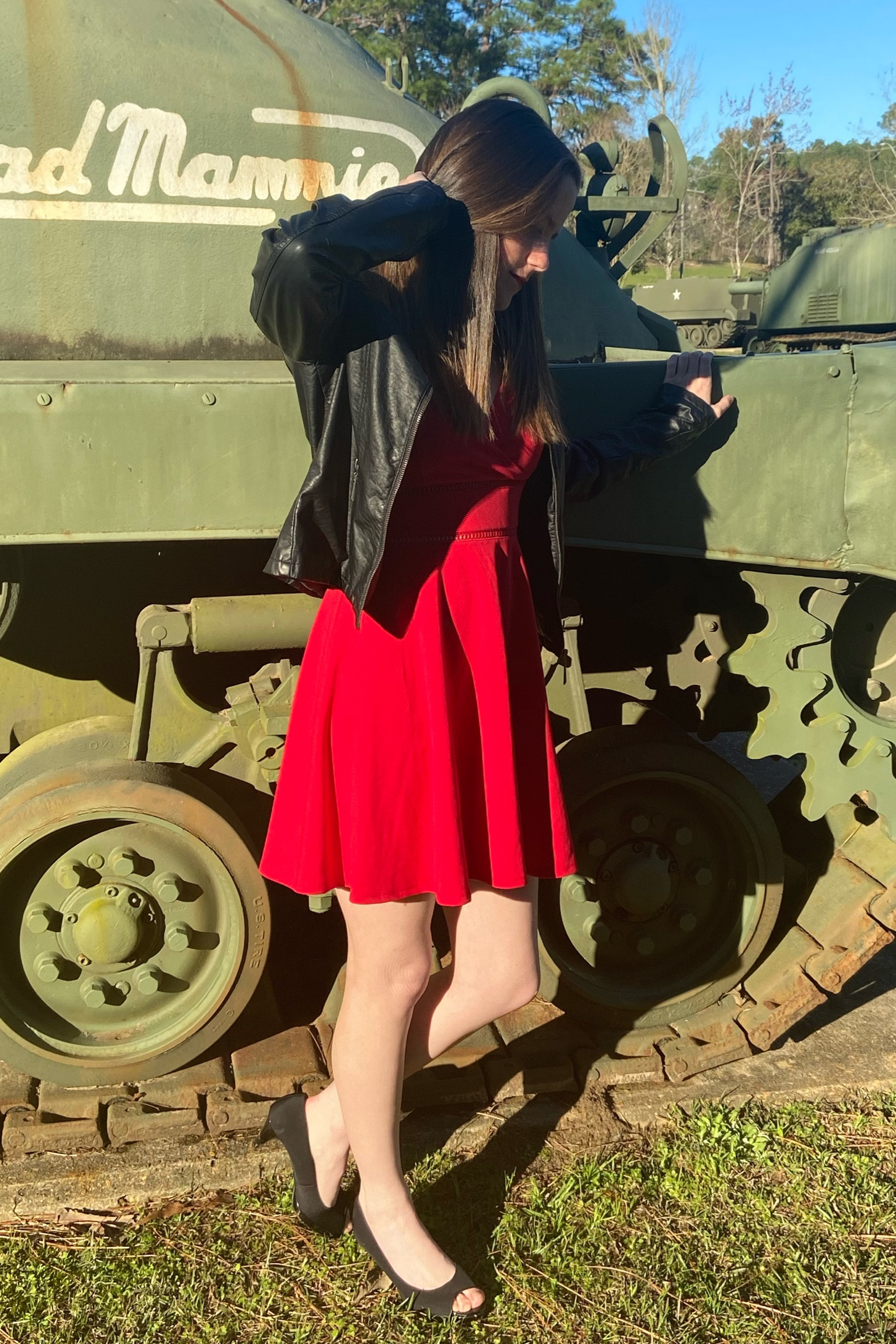 Date night outfit | Party outfit | Going out outfit | Dress | Red dress | heels | leather jacket 

#LTKParties #LTKFindsUnder50 #LTKShoeCrush