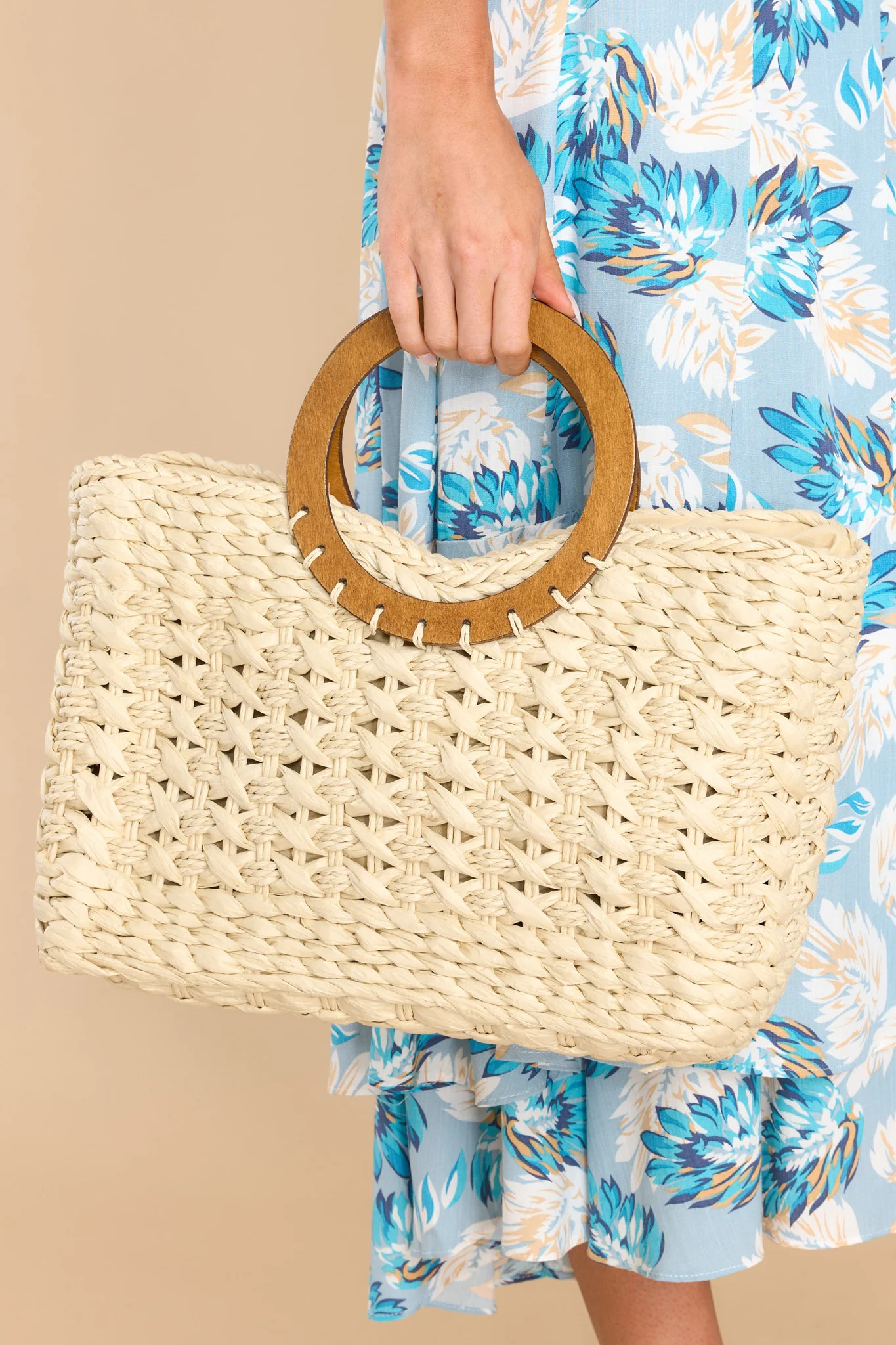 Days Of Gratitude Beige Rattan Handbag | Red Dress 