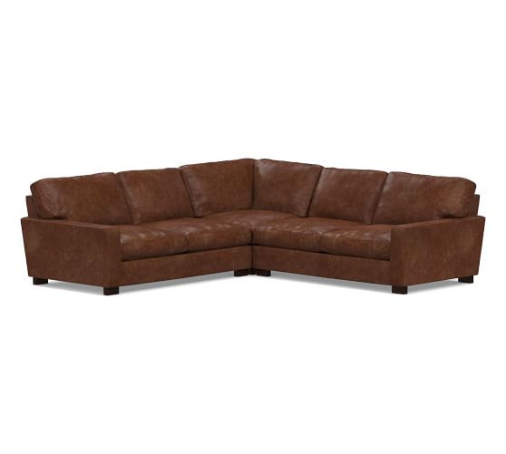 Turner Square Arm Leather 3-Piece L-Shaped Sectional with Corner | Pottery Barn (US)