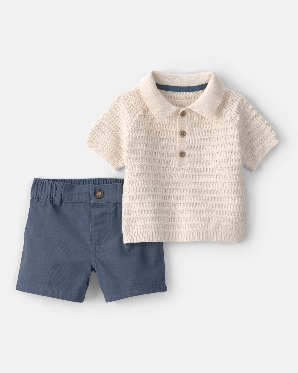 Baby Boy 2-Piece Collared Shirt & Short Set - Cream/Blue | Carter's | Carter's Inc