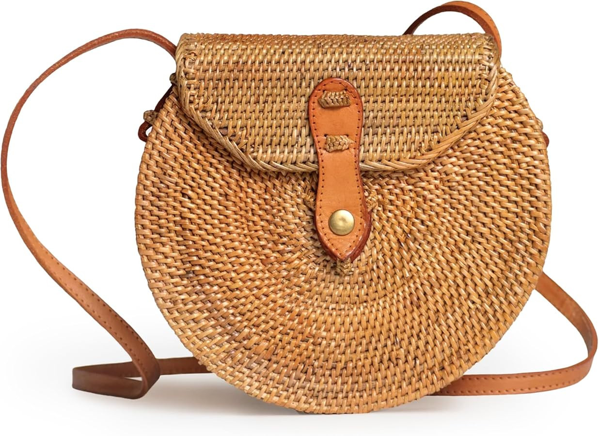 Novum Crafts Round Rattan Bag for Women - Handmade Ata Wicker Woven Purse - Circle, Square, Oval ... | Amazon (US)