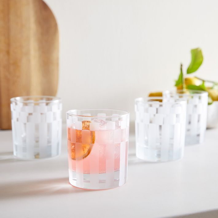 Checker Etched Double Old Fashioned Glasses | West Elm (US)