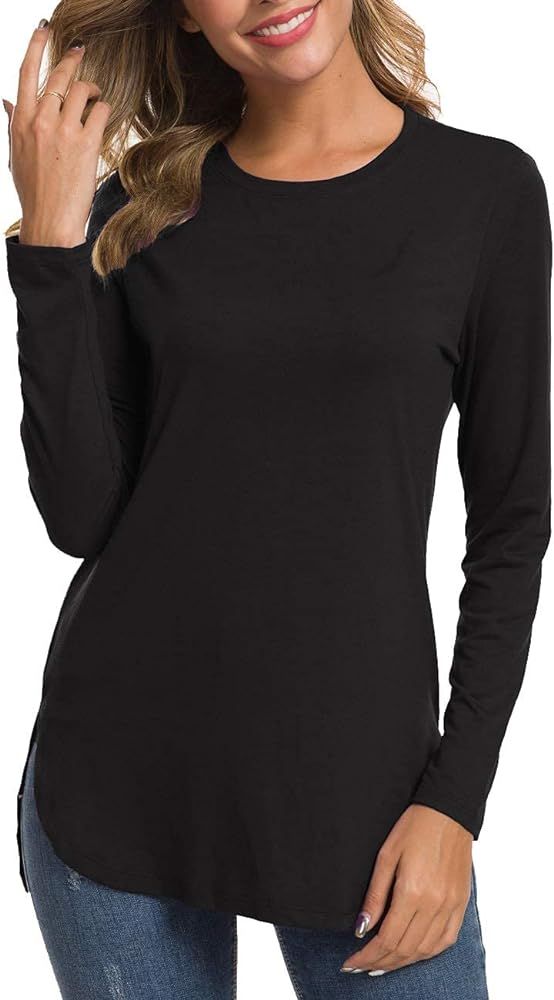 Herou Women's Casual Long Sleeve T Shirt Crewneck With Side Split Fall Pullover Loose Tunic Sweat... | Amazon (US)