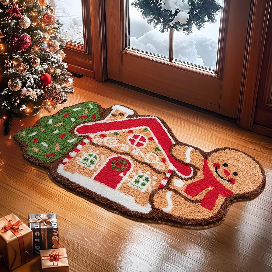 Ashler Christmas Gingerbread House Area Rug, Soft Tufted Absorbent Bath Mat, Gingerbread Man Chri... | Amazon (US)