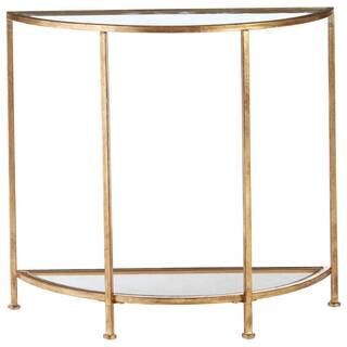 Home Decorators Collection Bella 32 in. Gold Leaf/Clear Standard Half Moon Glass Console Table wi... | The Home Depot