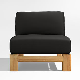 Anguilla Teak Armless Outdoor Lounge Chair with Black Cushions | Crate & Barrel | Crate & Barrel