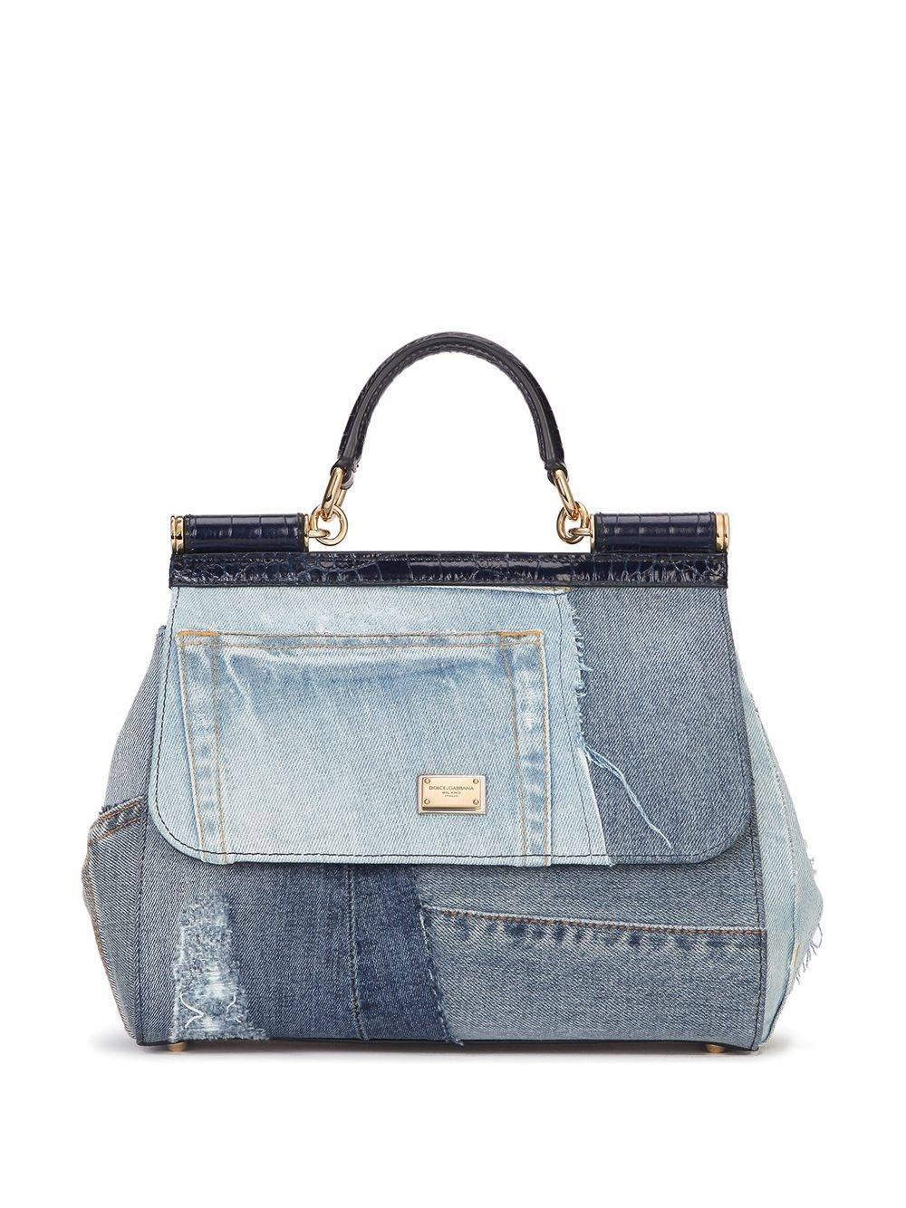 Dolce & Gabbana large Sicily patchwork denim shoulder bag - Blue | Farfetch Global