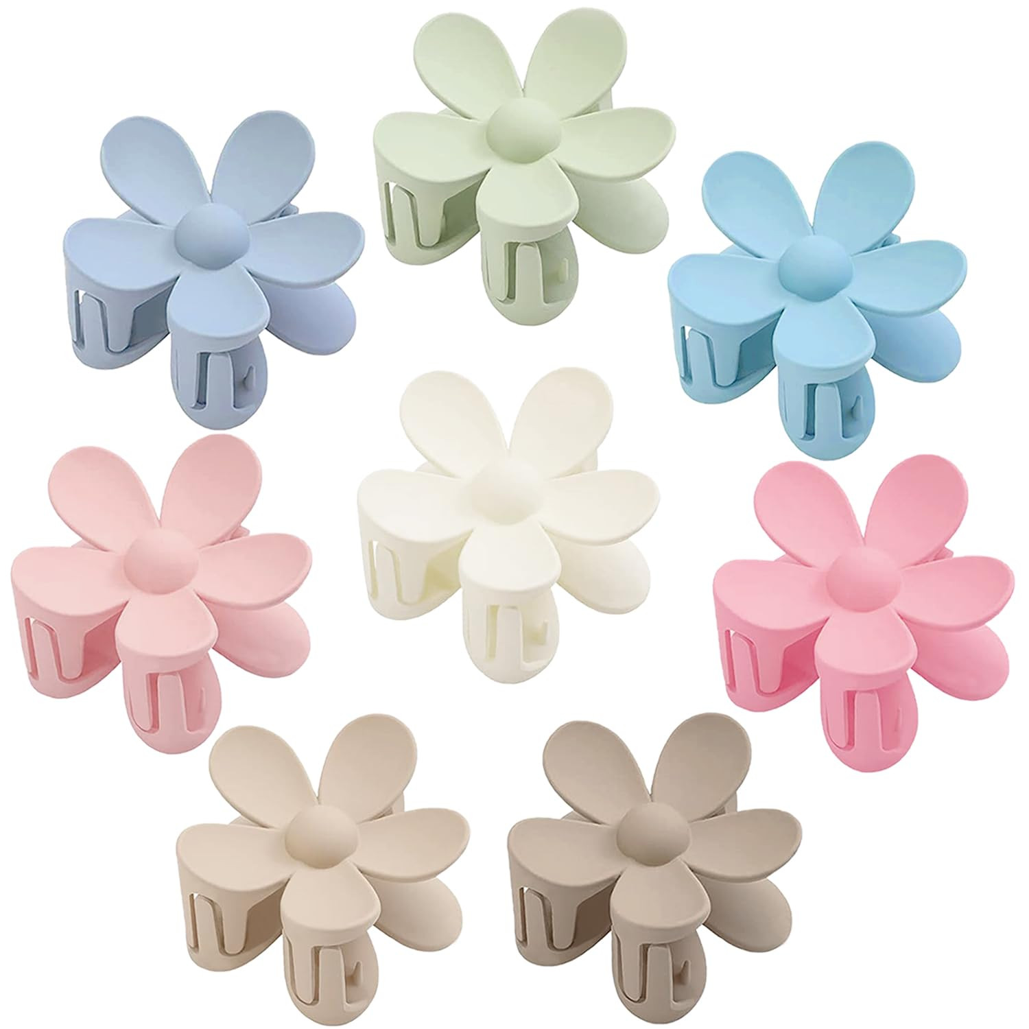 Flower Hair Clips 8PCS Large Claw Clips for Women Girls Thick Hair Large Daisy Hair Clips Matte Claw Clips Non Slip Strong Hold for Thin Hair 8 Colors | Amazon (US)