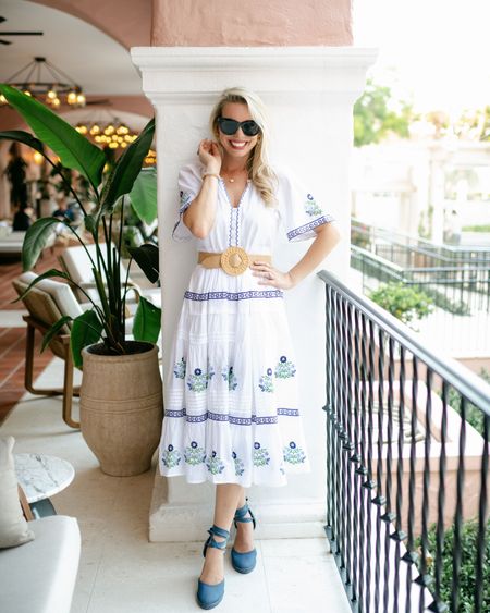 The perfect summer vacation outfit! #blueandwhite #draperjames #embroidered #tiered #chambray #espadrilles 

#LTKSeasonal #LTKtravel #LTKstyletip