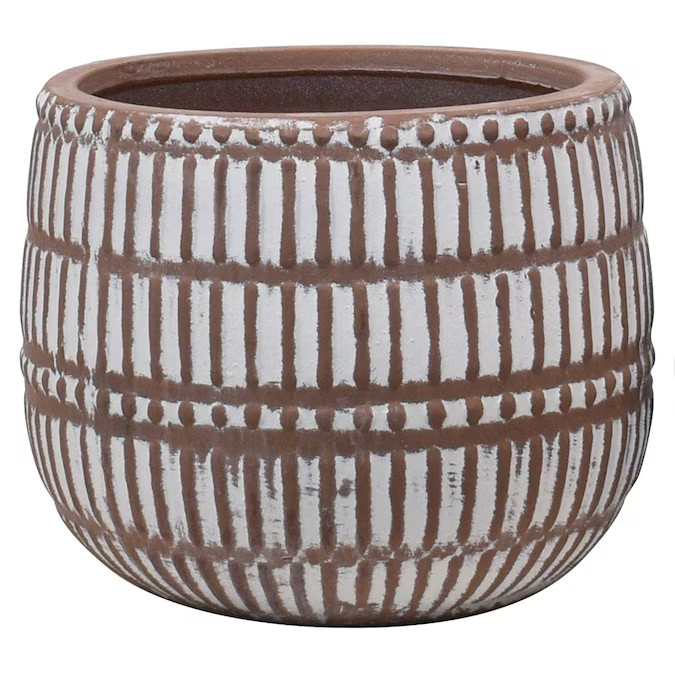 allen + roth 8.3-Quart Natural Whitewash Ceramic Planter with Drainage Holes | Lowe's
