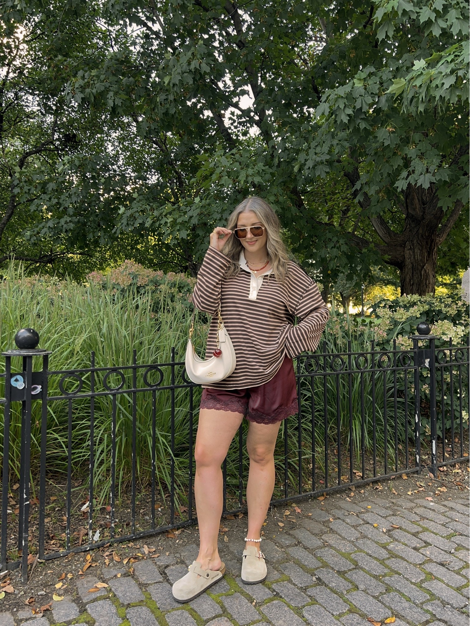 Fall ootd! Wearing L in the striped polo top and M in the lace shorts. I’m a 9.5-10 shoe and wear a 40 in the Birkenstock clogs

#LTKsale #LTKmidsize #LTKfall