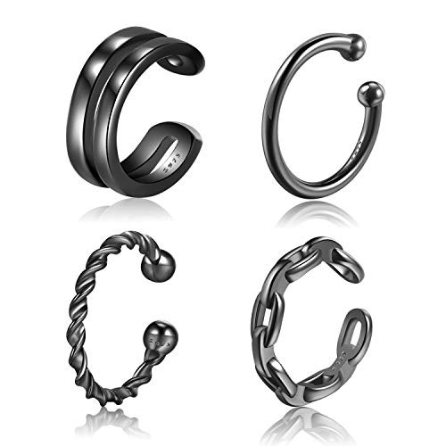 Ear Cuffs 925 Sterling Silver Black Ear Cuffs Earrings for Women Non-Piercing Cartilage Earrings Black Clip on Earrings | Amazon (US)