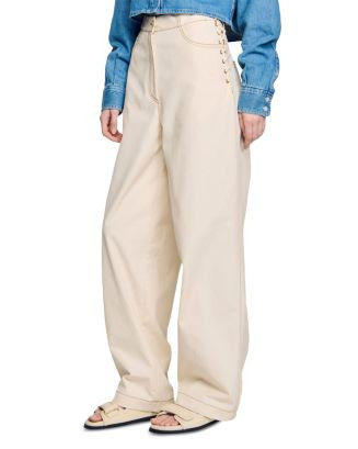Sandro Lace Up High Rise Jeans in Sand  | Bloomingdale's Women | Bloomingdale's (US)