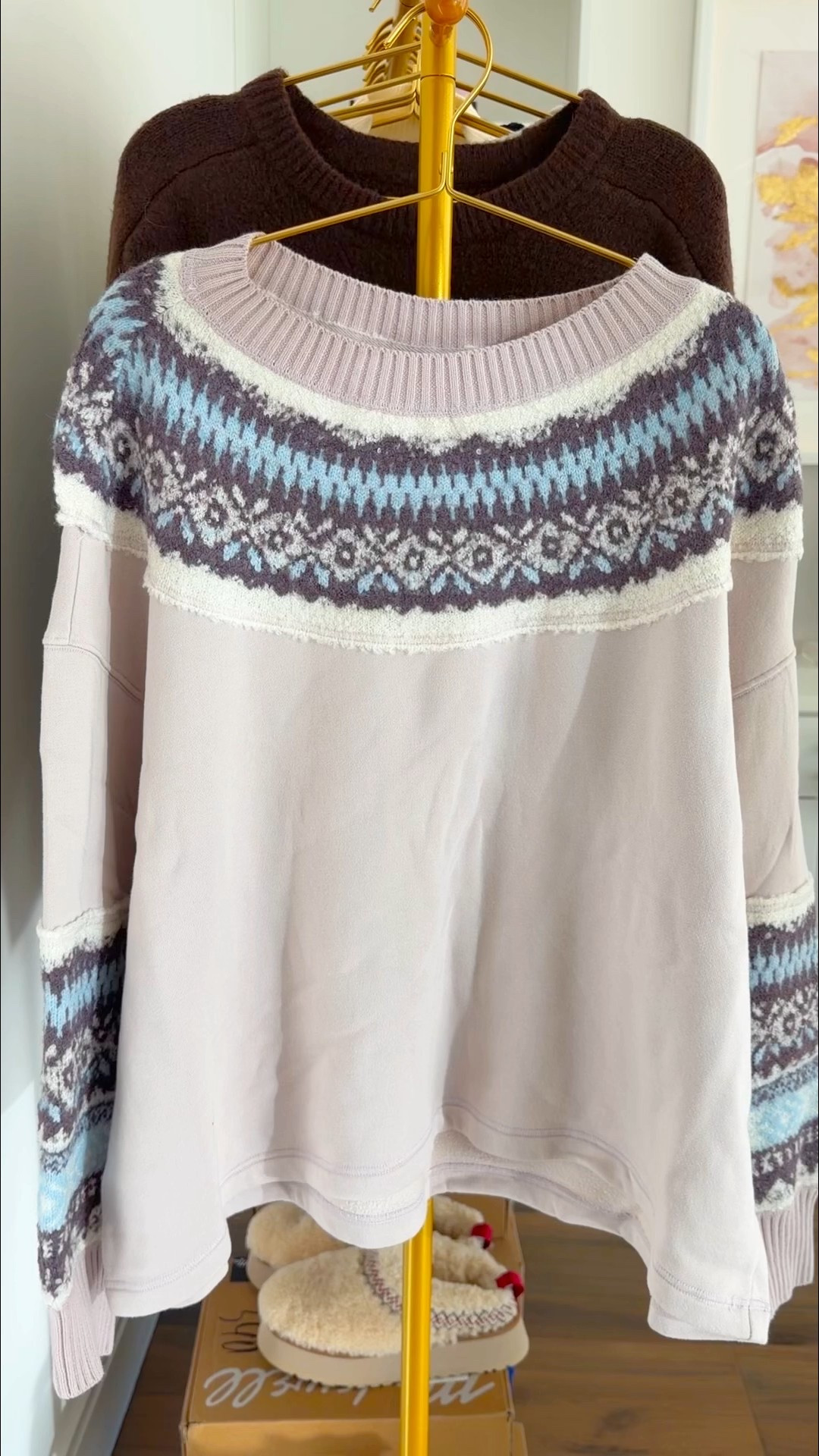 Love this cute and cozy  Free People sweatshirt! The pieced fair isle trim around the neckline and cuffs is so cool! It has a slouchy, oversized fit and can be worn with jeans or leggings for a cute, cozy winter outfit! Runs big so size down. I wear this in size medium. 

#LTKMidsize #LTKOver40 #LTKActive